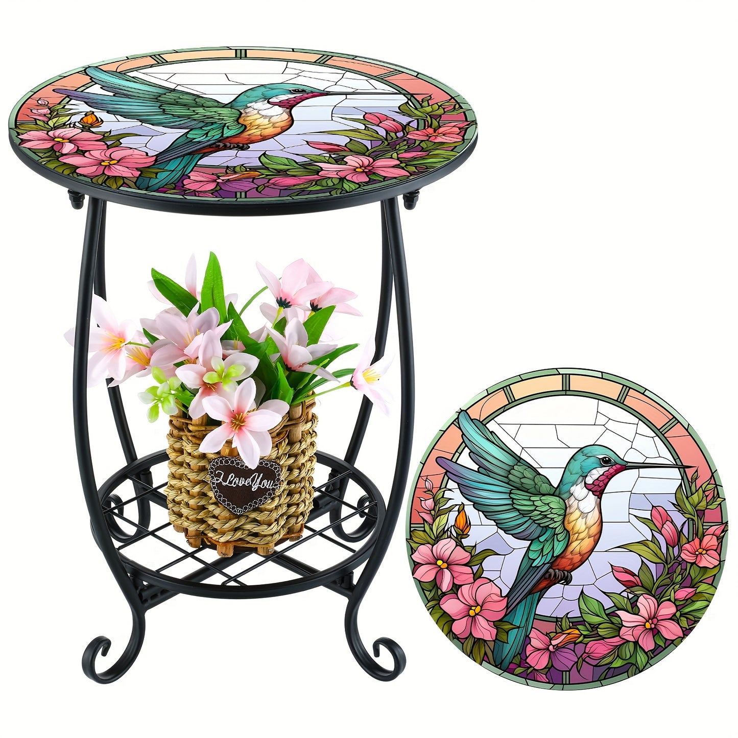 Mosaic Accent Table with Stained-Glass Style Top & Black Frame