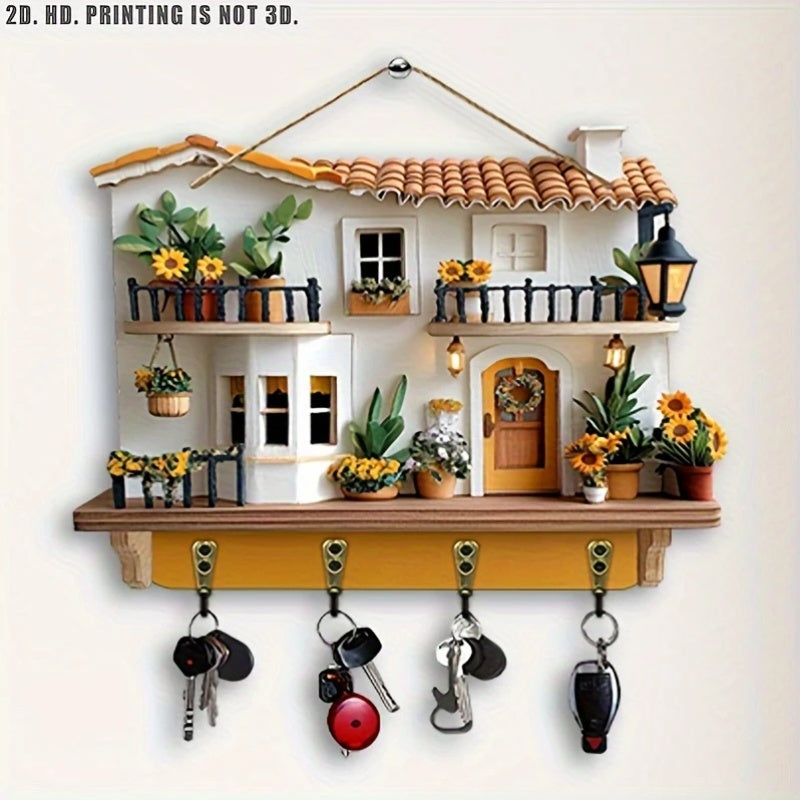 Rustic Pine Wood Flower Cottage Key Holder