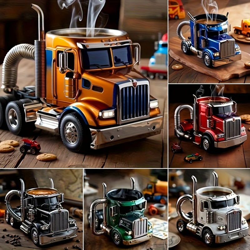 Handcrafted Semi-Truck Shaped Coffee Mug - Durable Resin Reusable Cup With Detailed Design, Multi-Color Options - Perfect Gift For Truck Drivers, Dad, Coffee-Loving Truckers - Hand Wash Only, Coffee Cup, Sturdy Construction