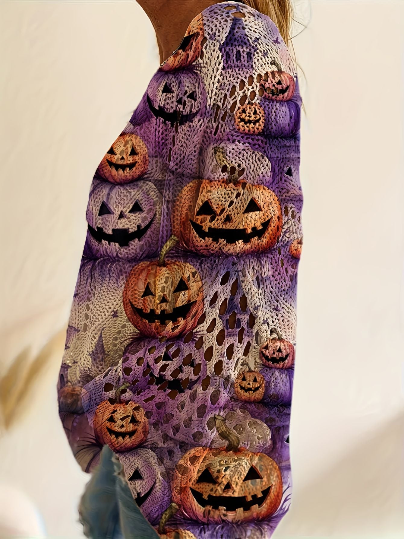 Bat & Pumpkin Print Casual Blouse for Halloween
