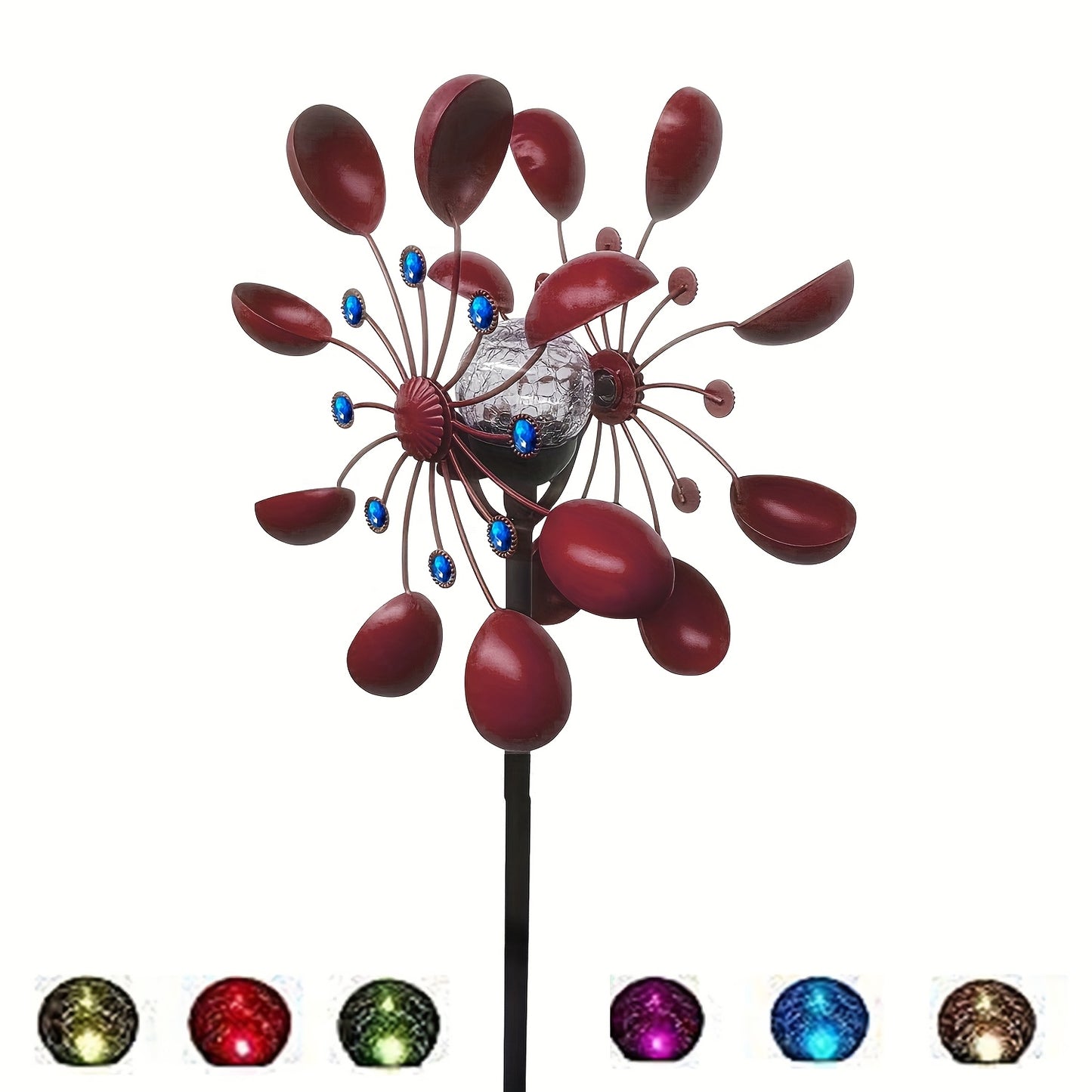 Solar-Powered Wind Spinner with Multi-Color LED Lights