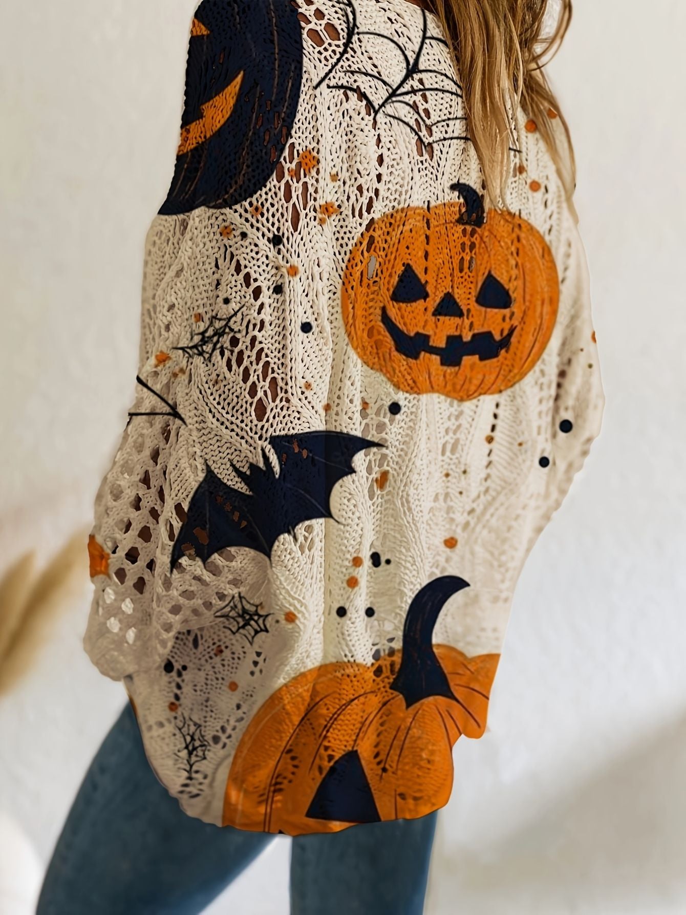 Bat & Pumpkin Print Casual Blouse for Halloween