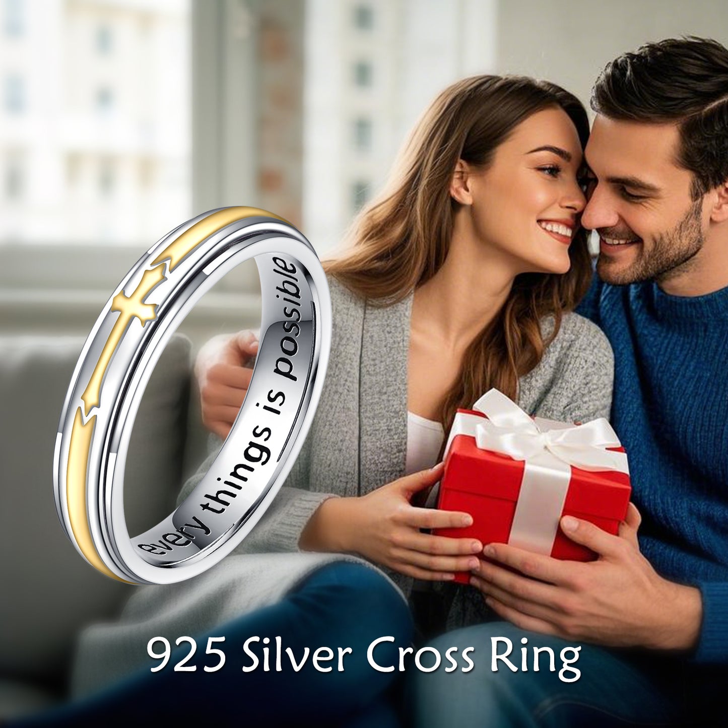 Cross Spinner Ring 925 Sterling Silver