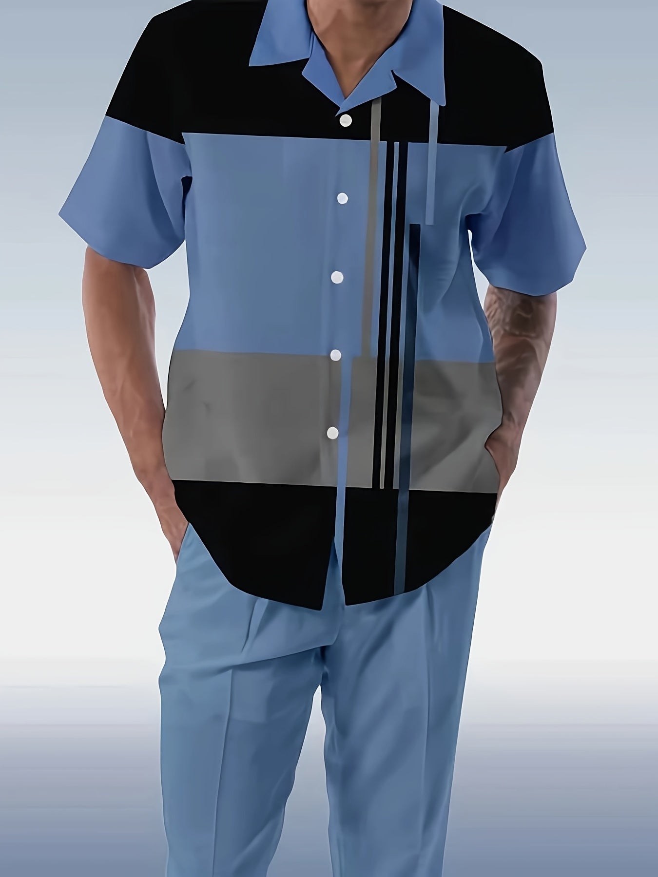 Men's short-sleeved shirt and long pants