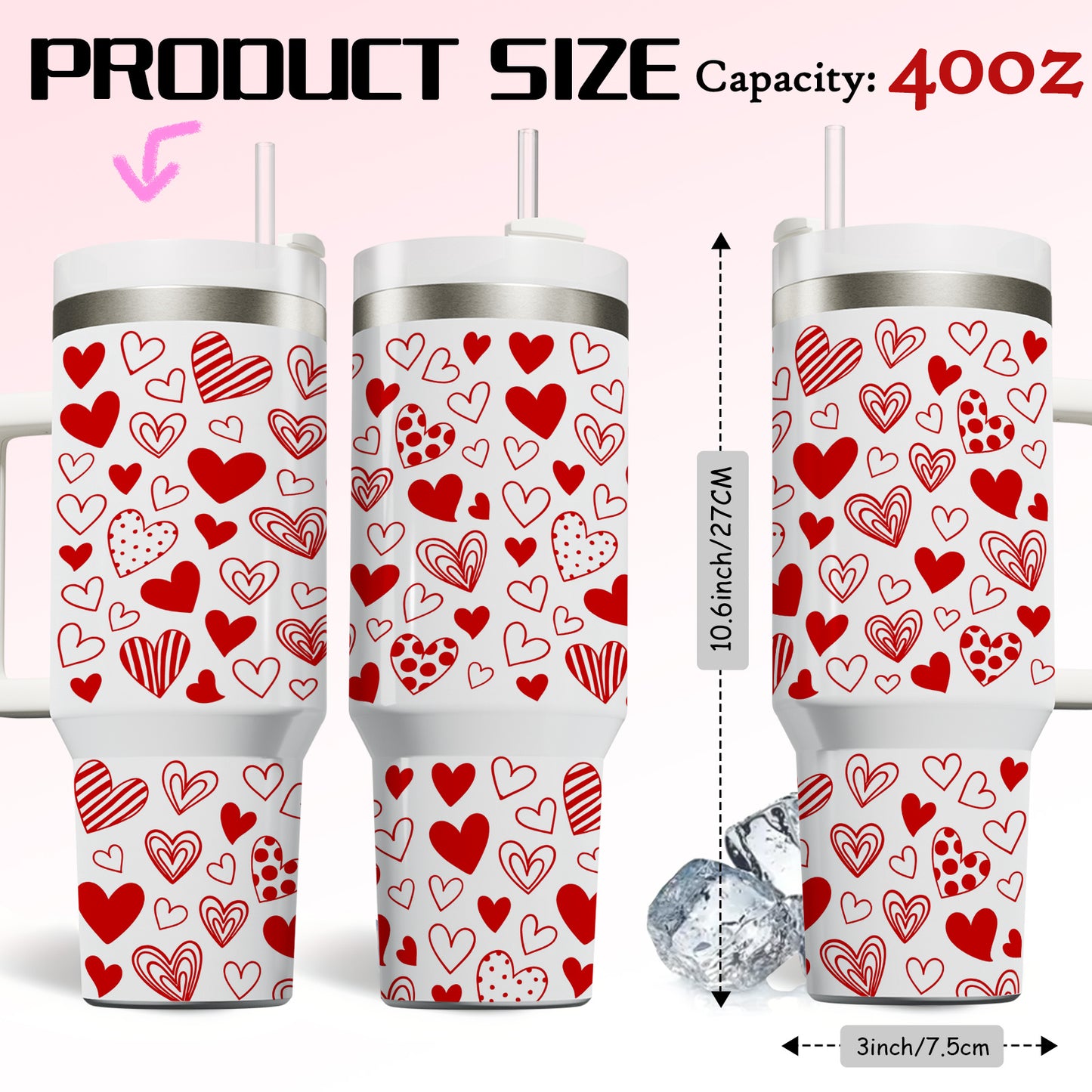 40oz Stainless Steel Water Cup with Handle and Straw