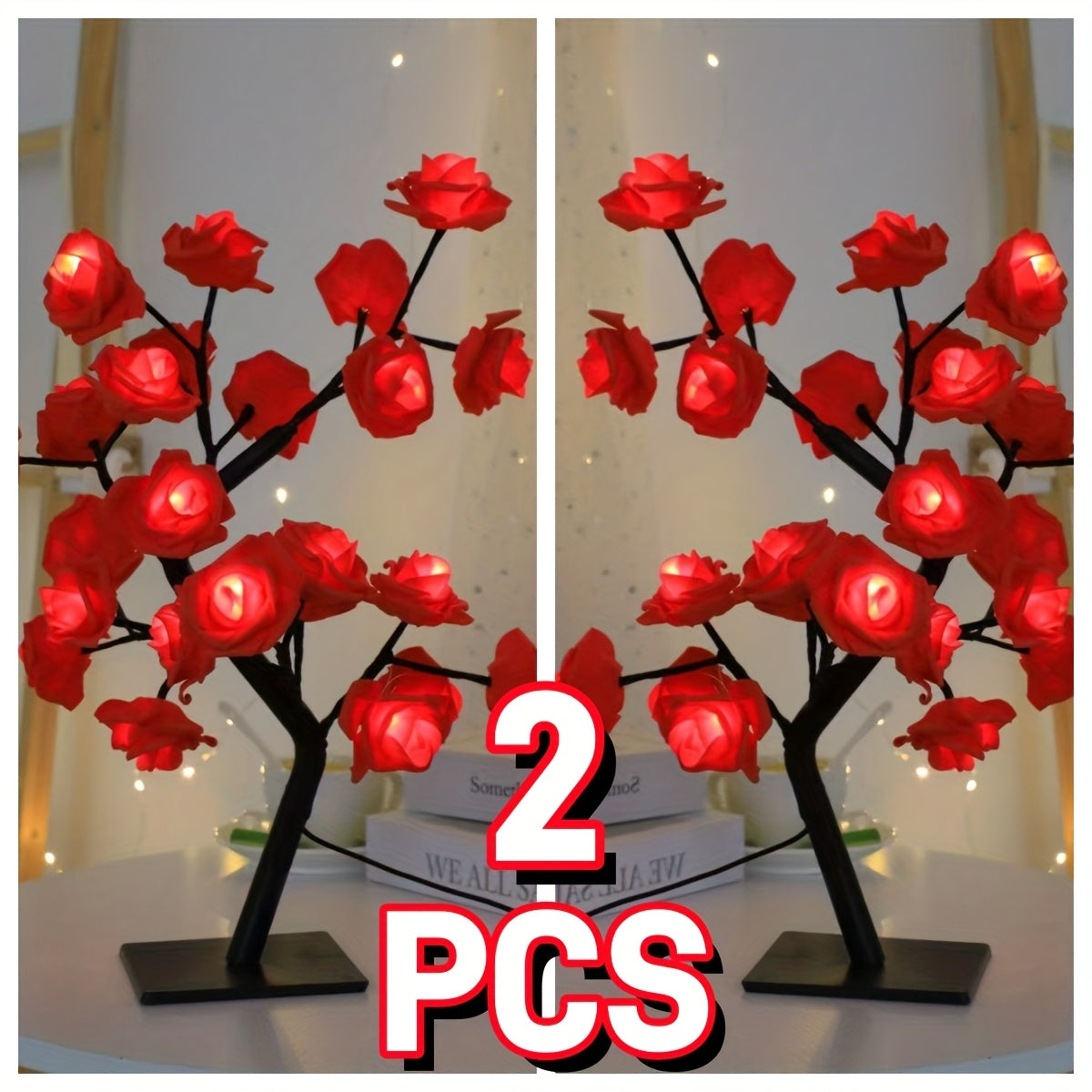 2-Pack LED Illuminated Red Rose Fairy Lamps