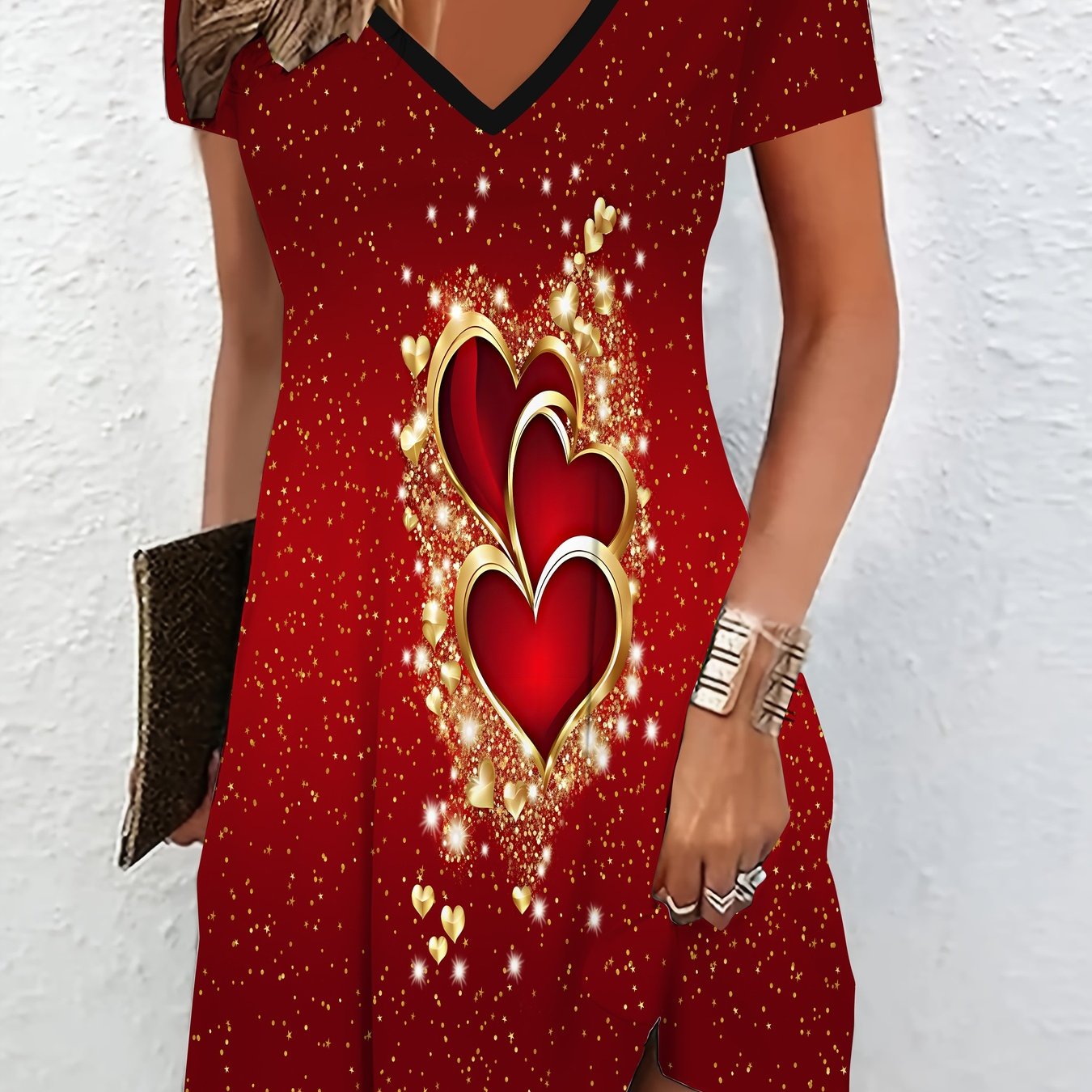 V-neck Short-Sleeved Valentine's Day Dress