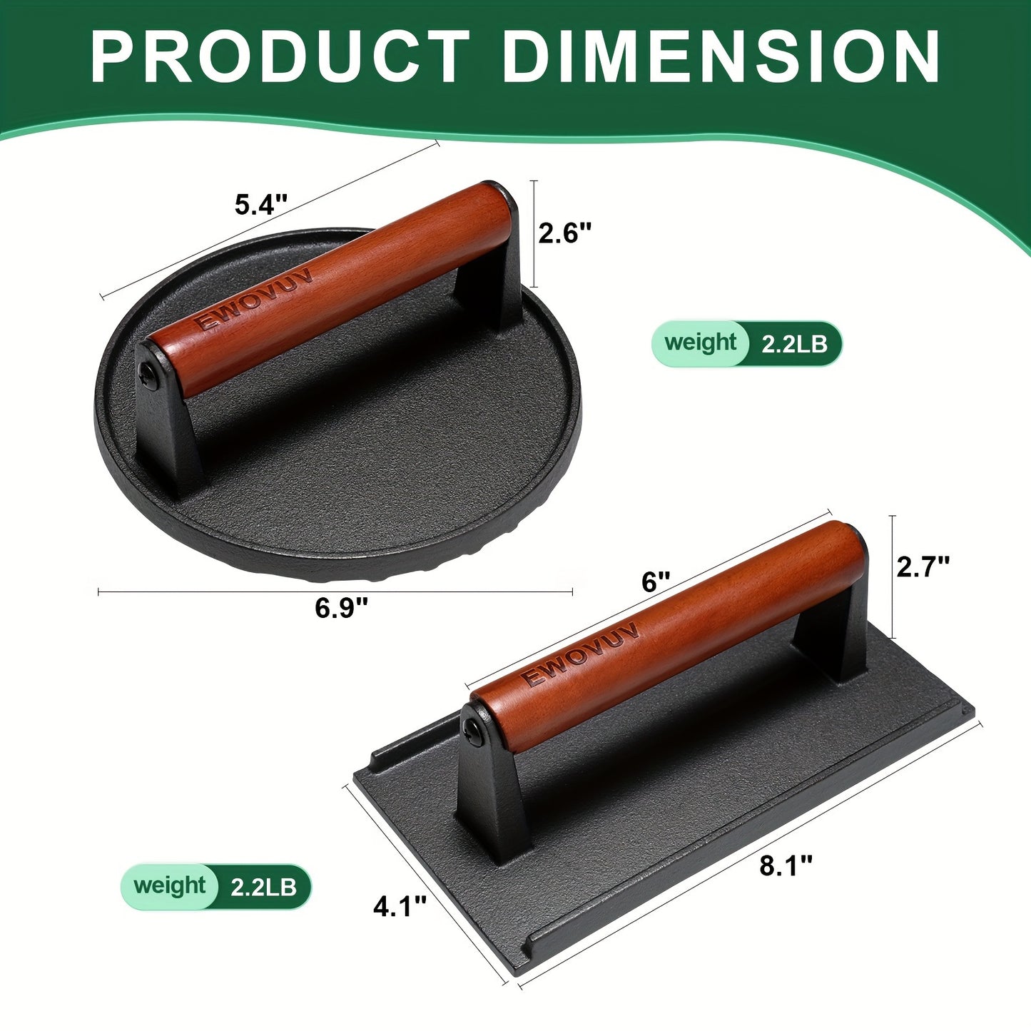 2pcs Burger Press Heavy-Duty Cast Iron