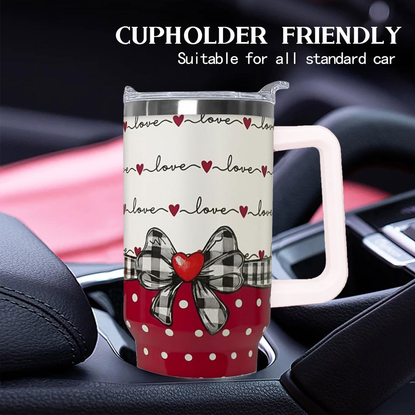 40 oz Red Bow Design, Stainless Steel, Thermal Mug
