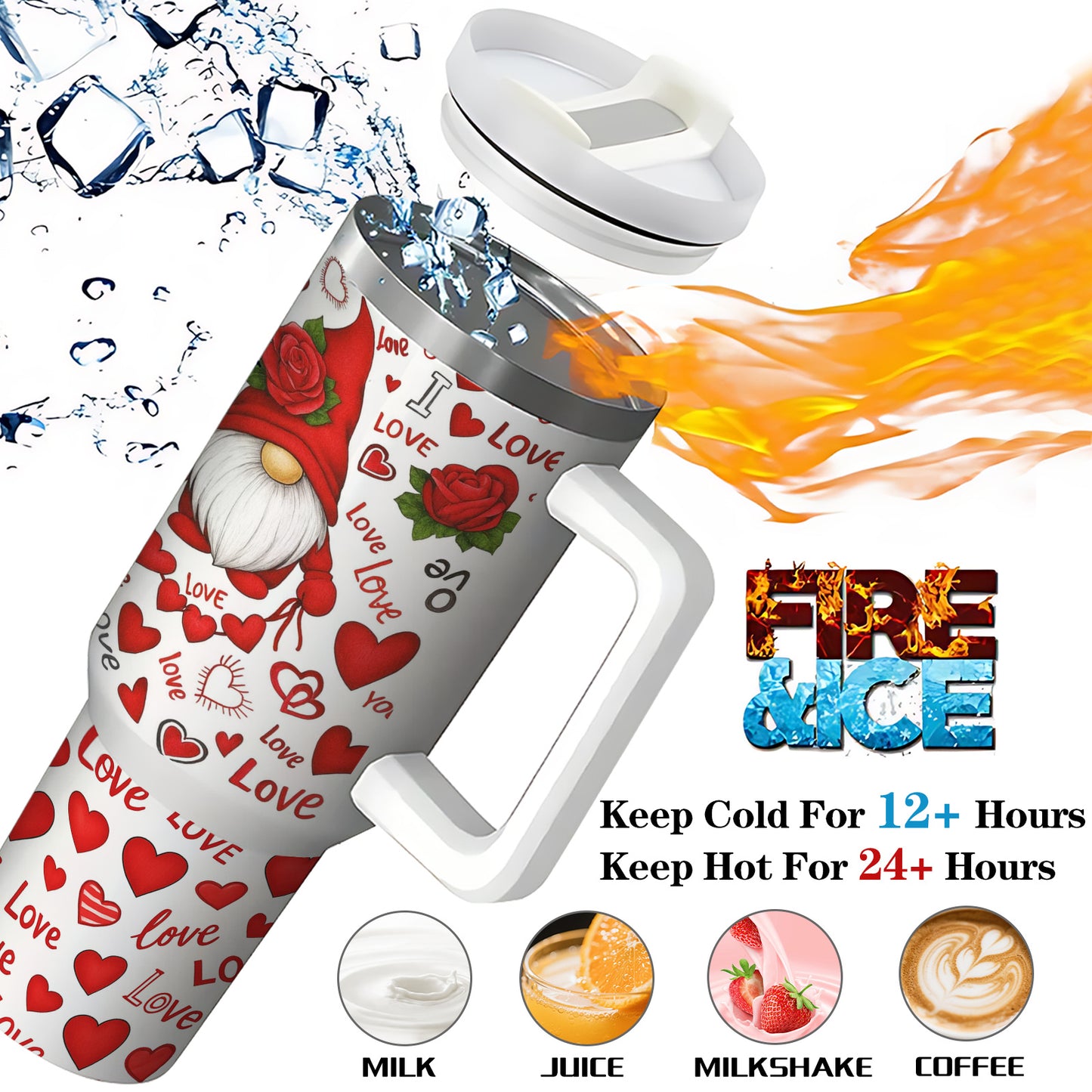 16/40 Oz Stainless Steel Water Cup With Handle And Straw