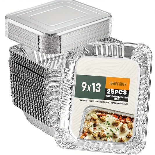 25pcs Heavy Duty Aluminum Foil Pans with Lids
