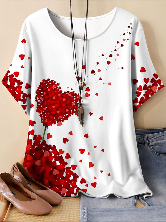 Casual T-Shirt with Red Heart Print