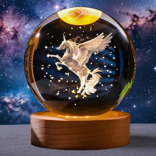 Engraved Unicorn Figurine Crystal Ball Night Light