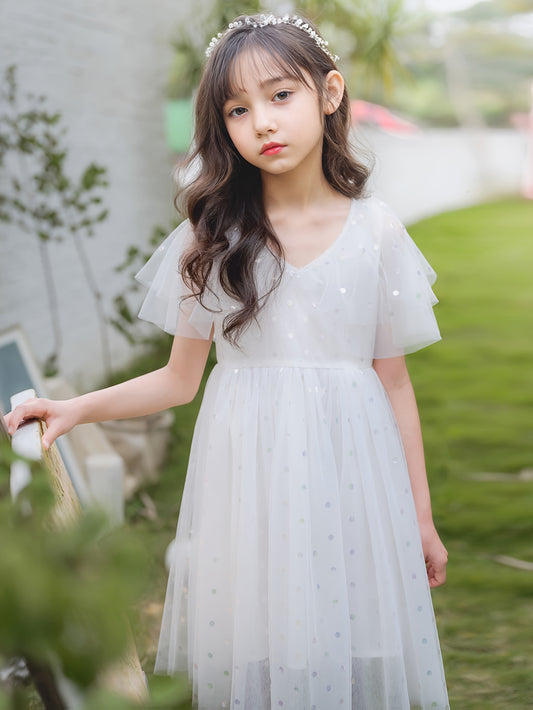 Girls Tulle Dress Flutter Sleeve