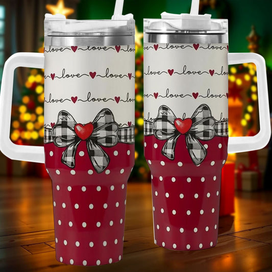 40 oz Red Bow Design, Stainless Steel, Thermal Mug