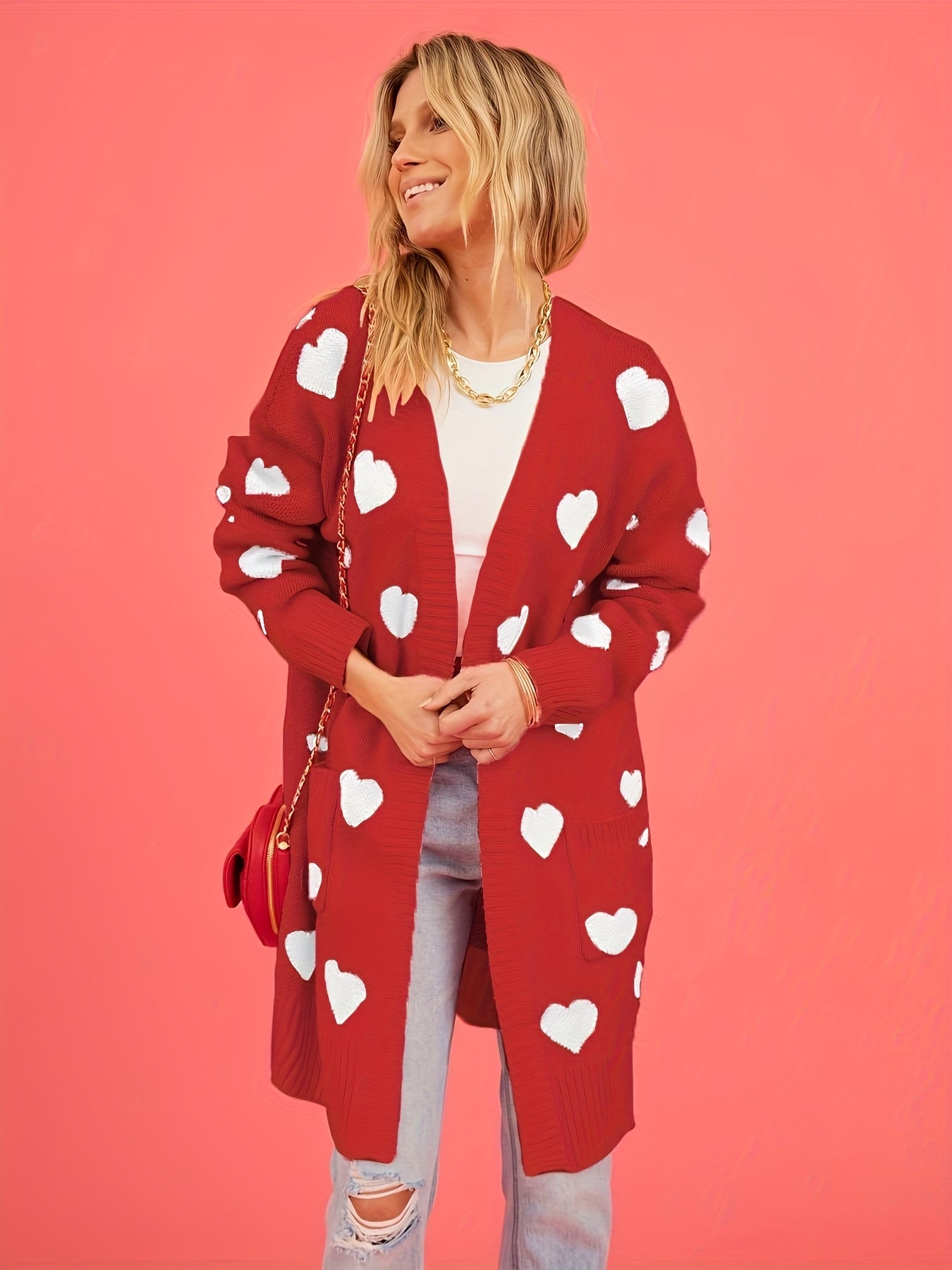 Women's Elegant Heart Jacquard Cardigan