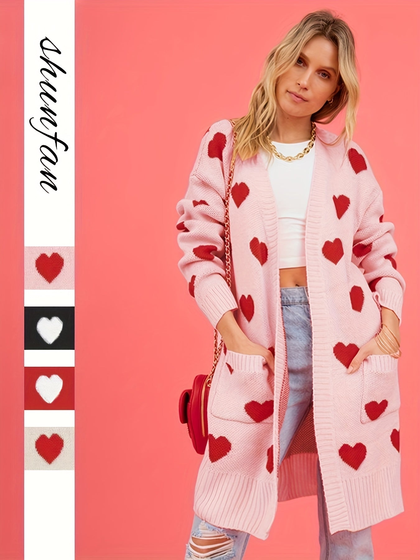 Women's Elegant Heart Jacquard Cardigan