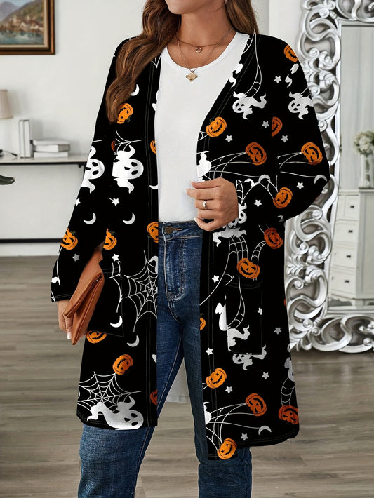 Halloween Pumpkin & Bat Printed Cardigan