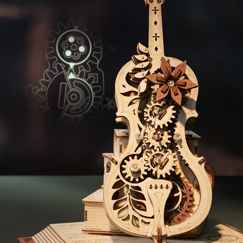 Cello Mechanical Music Box 3D Wooden Puzzle