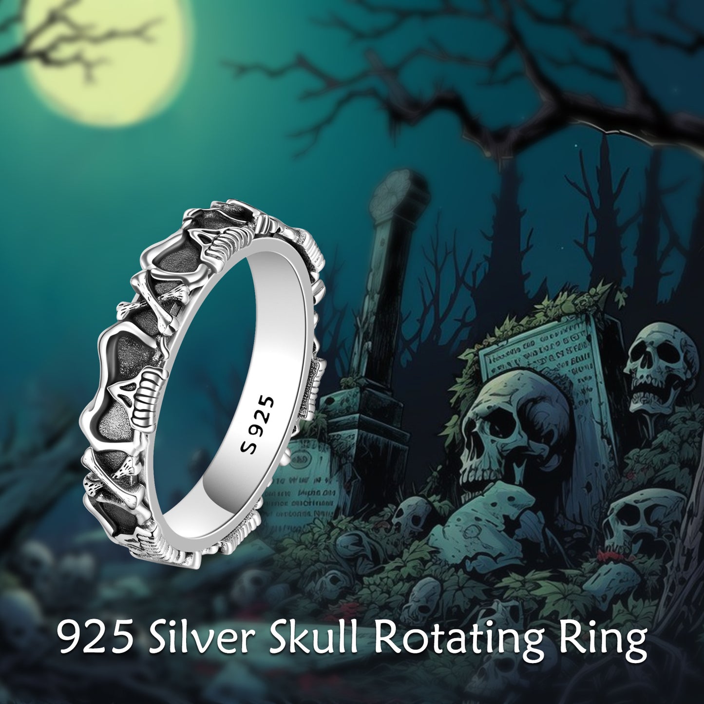 Sterling Silver Skull Spinner Ring