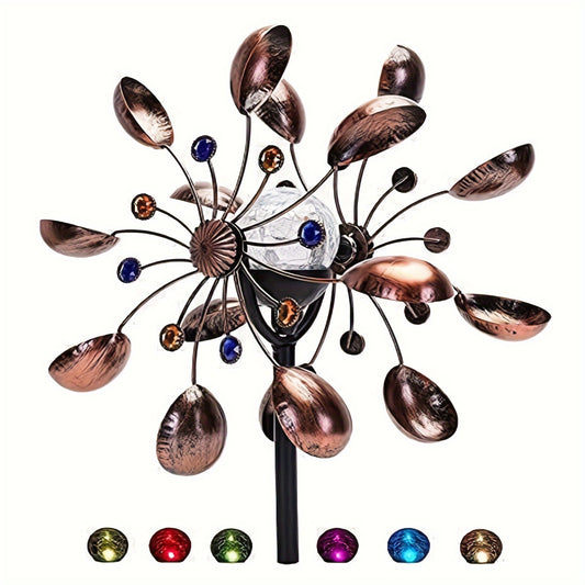 Solar-Powered Wind Spinner with Multi-Color LED Lights