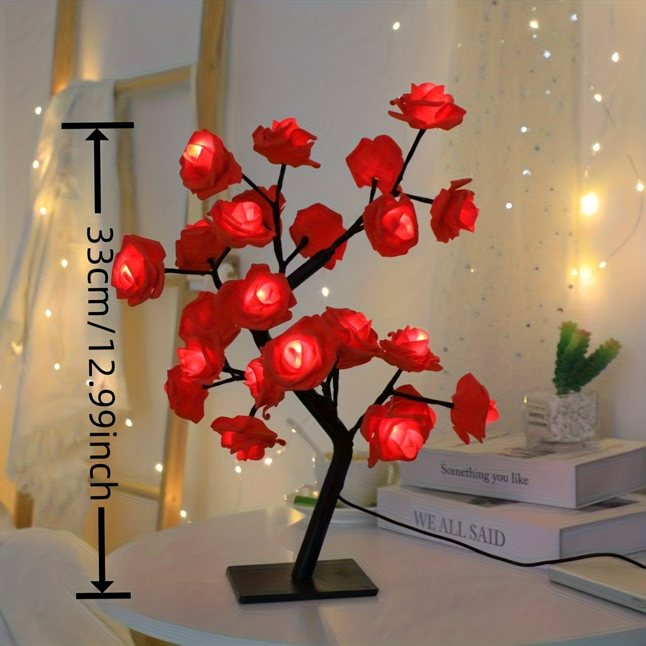 2-Pack LED Illuminated Red Rose Fairy Lamps