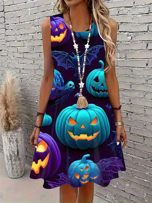 Flirty Purple & Teal Knee-Length Dress for Halloween Parties