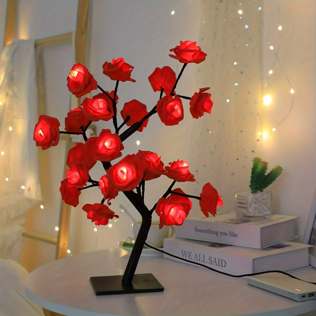 2-Pack LED Illuminated Red Rose Fairy Lamps