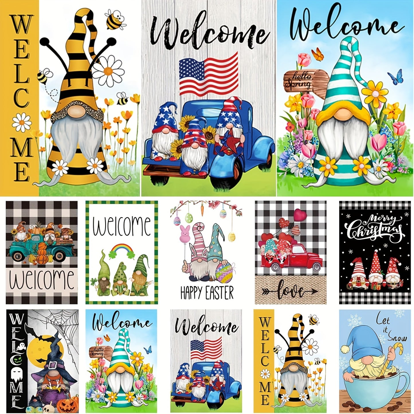 10 seasonal dwarf garden flag set