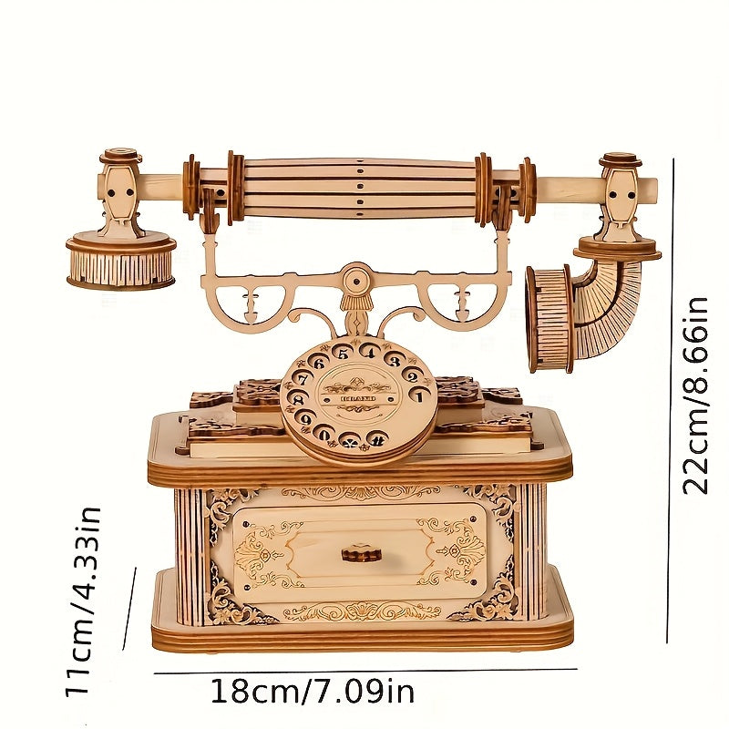 3D Wooden Puzzle for Adults Retro Telephone