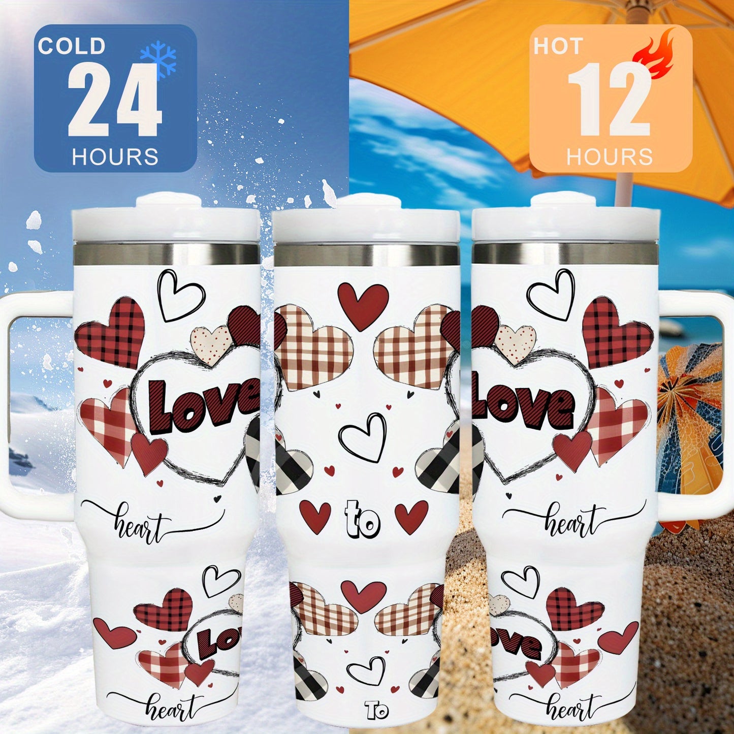 1pc 40oz Stainless Steel Tumbler With Handle