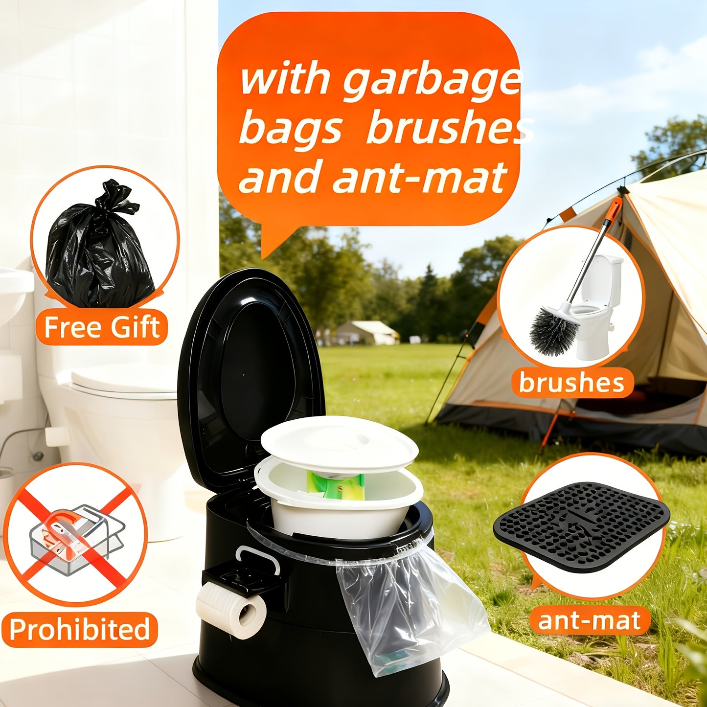 Portable Toilet With Removable Waste Bucket And Tissue Holder