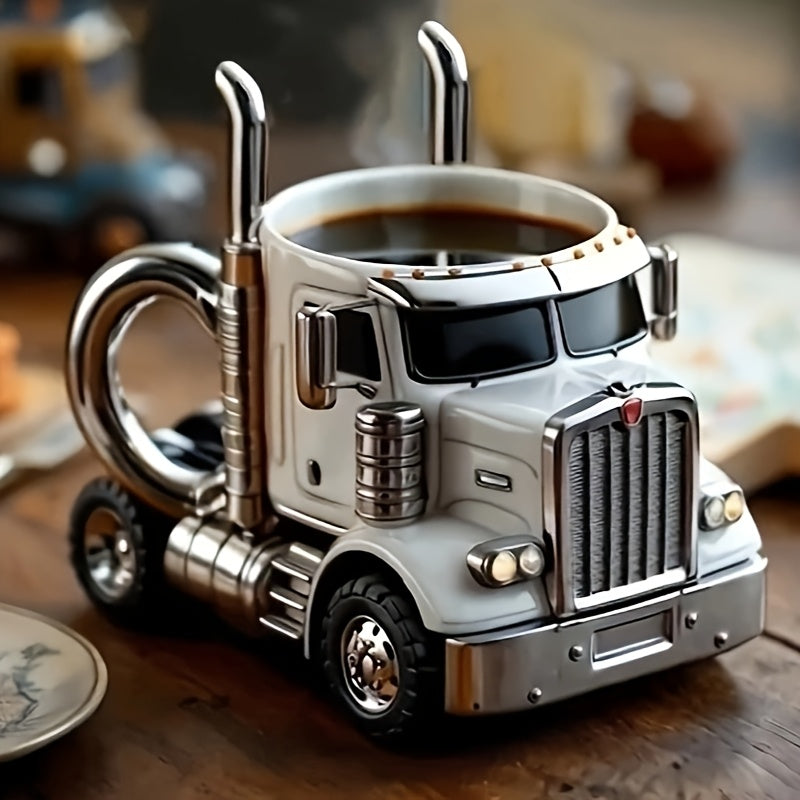 Handcrafted Semi-Truck Shaped Coffee Mug - Durable Resin Reusable Cup With Detailed Design, Multi-Color Options - Perfect Gift For Truck Drivers, Dad, Coffee-Loving Truckers - Hand Wash Only, Coffee Cup, Sturdy Construction