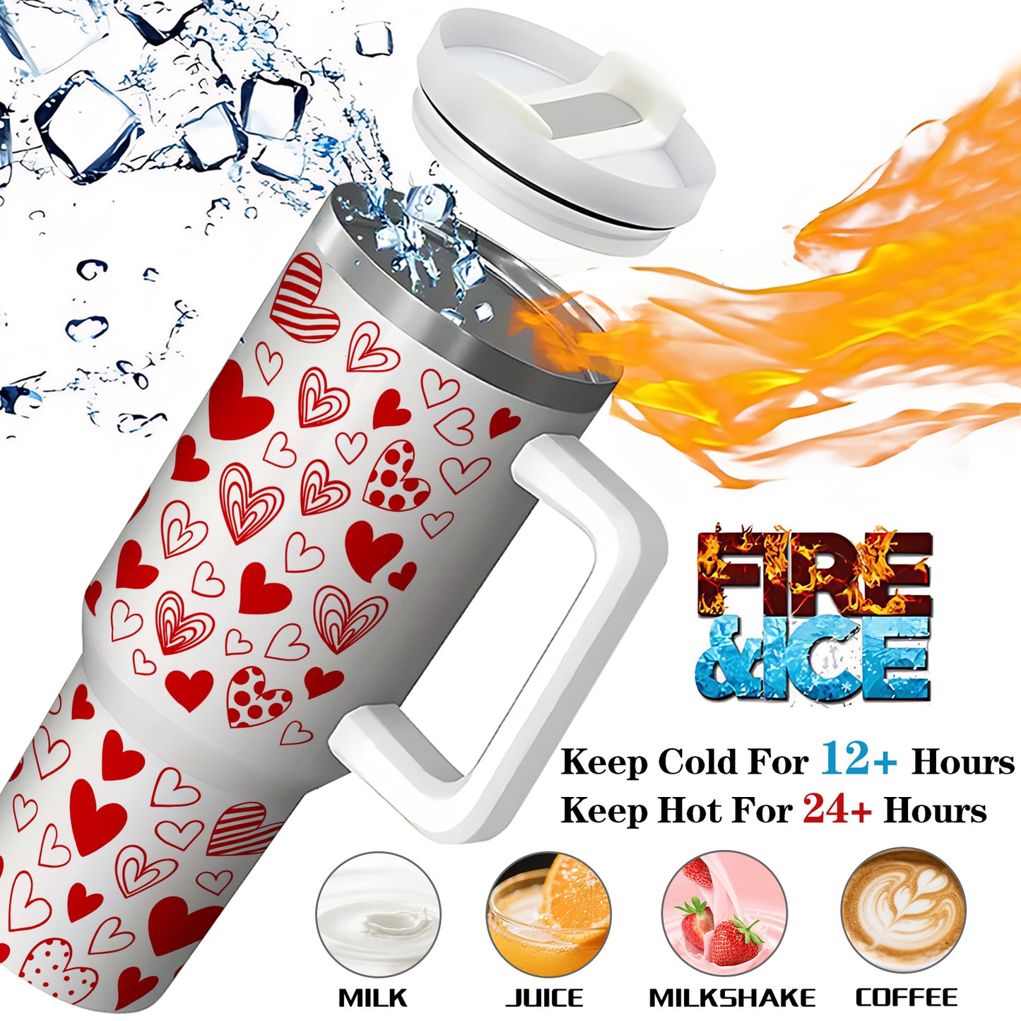 40oz Stainless Steel Water Cup with Handle and Straw