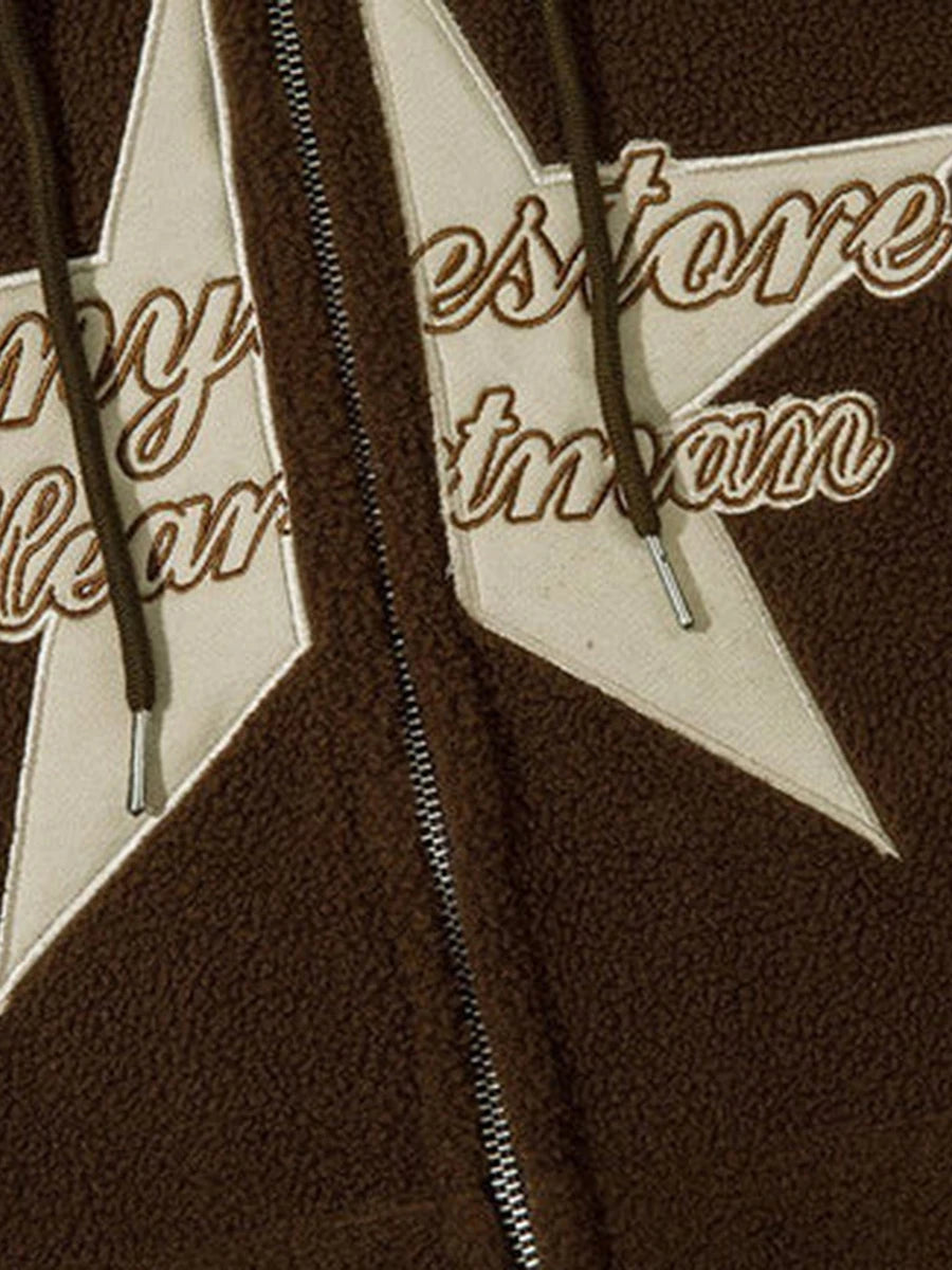 Hoodie Long Sleeve Embroidery Star Letters