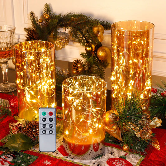 3Pcs Glass Flameless Candles with 8-Key Remote Control
