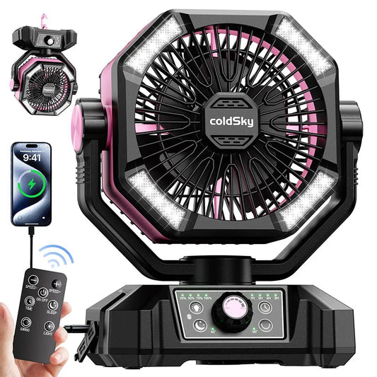 Battery Camping Fan with 4 LED Lantern