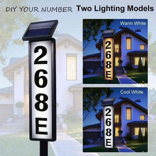 Solar Light House Number Sign With Pole Mount