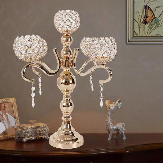 5 Arms Golden Crystal Candelabra Candle Holders