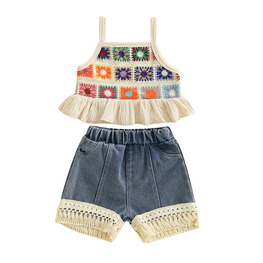 Tank Top and Fringed Denim Shorts Set