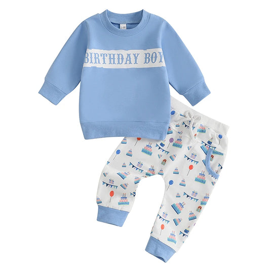 Birthday Set Long Sleeve Top with Cake Print Pants