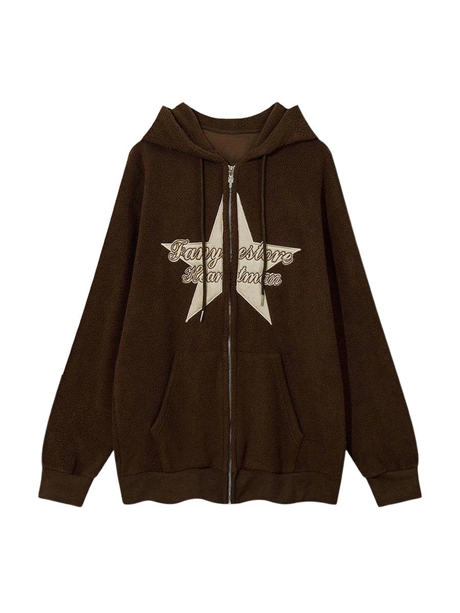 Hoodie Long Sleeve Embroidery Star Letters