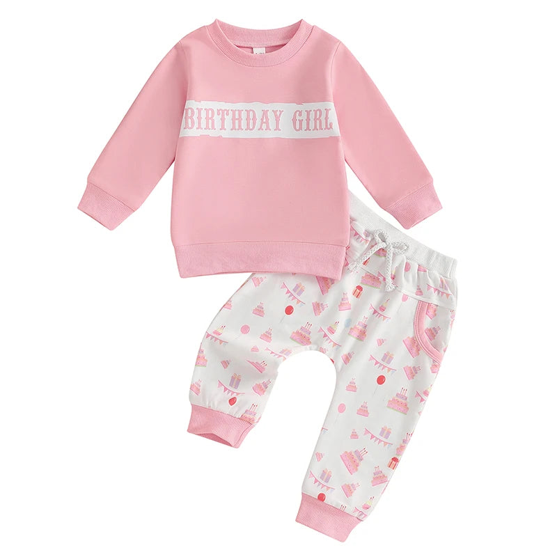 Birthday Set Long Sleeve Top with Cake Print Pants