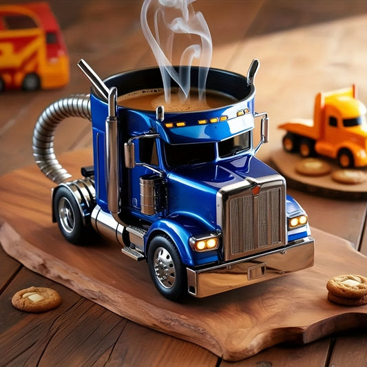 Handcrafted Semi-Truck Shaped Coffee Mug - Durable Resin Reusable Cup With Detailed Design, Multi-Color Options - Perfect Gift For Truck Drivers, Dad, Coffee-Loving Truckers - Hand Wash Only, Coffee Cup, Sturdy Construction