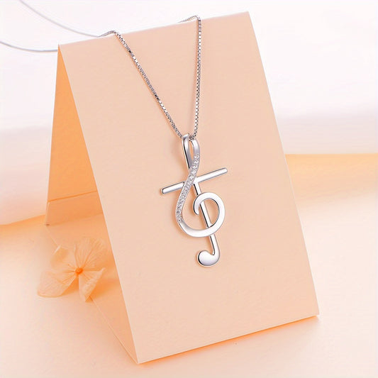 Silvery Musical Note Cross Pendant