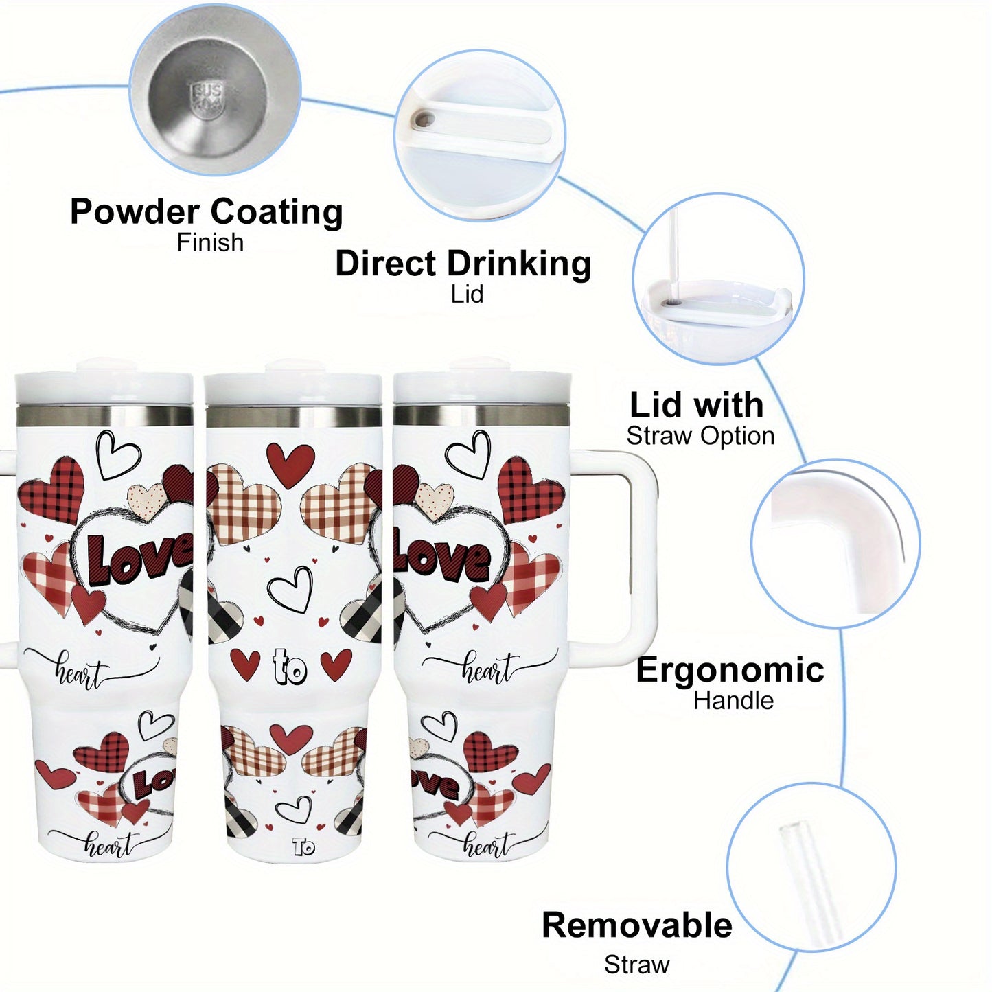 1pc 40oz Stainless Steel Tumbler With Handle