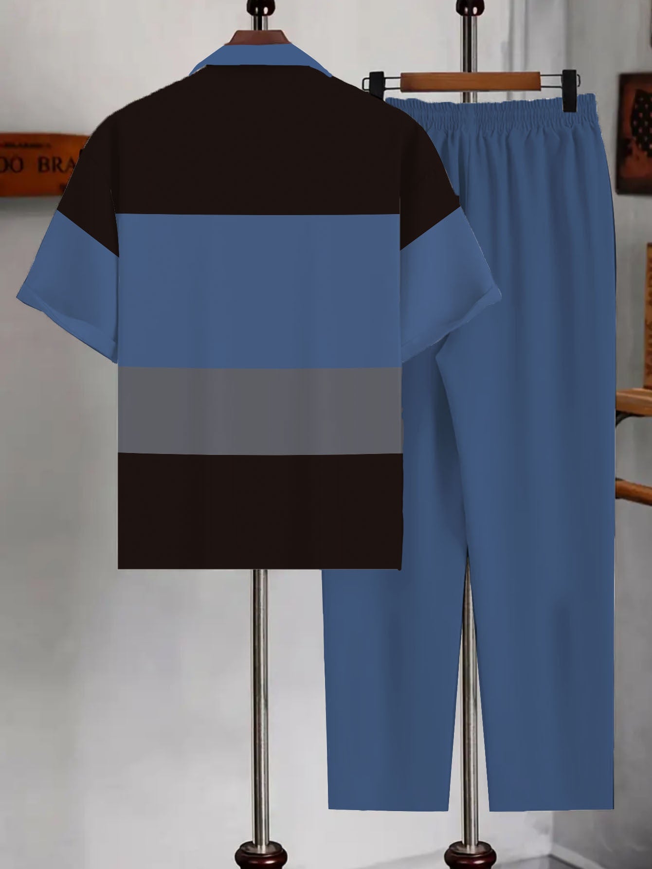 Men's short-sleeved shirt and long pants