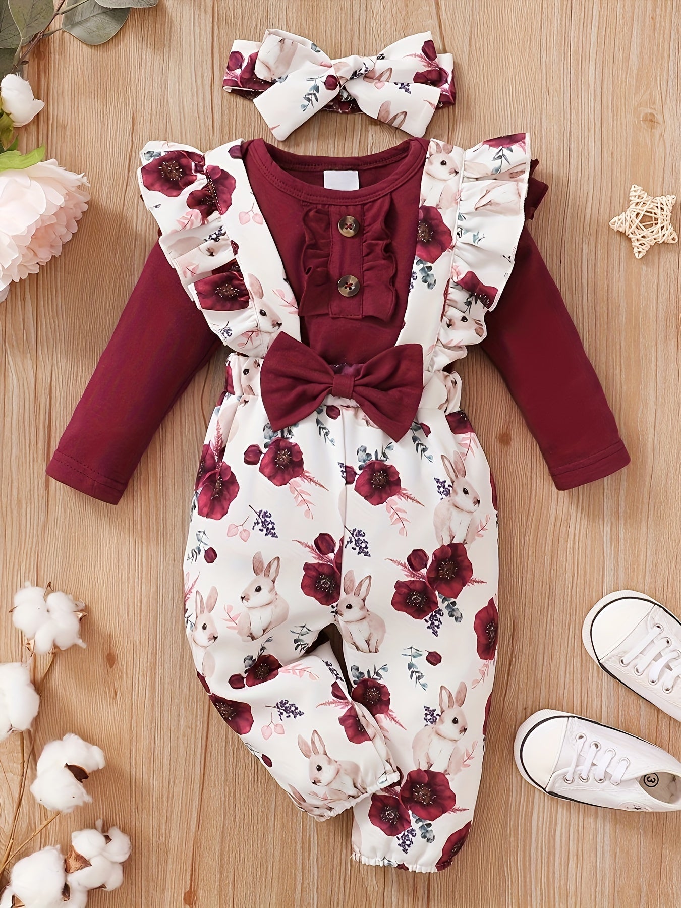 Ruffle Long Sleeve Romper Suspender Pant Set