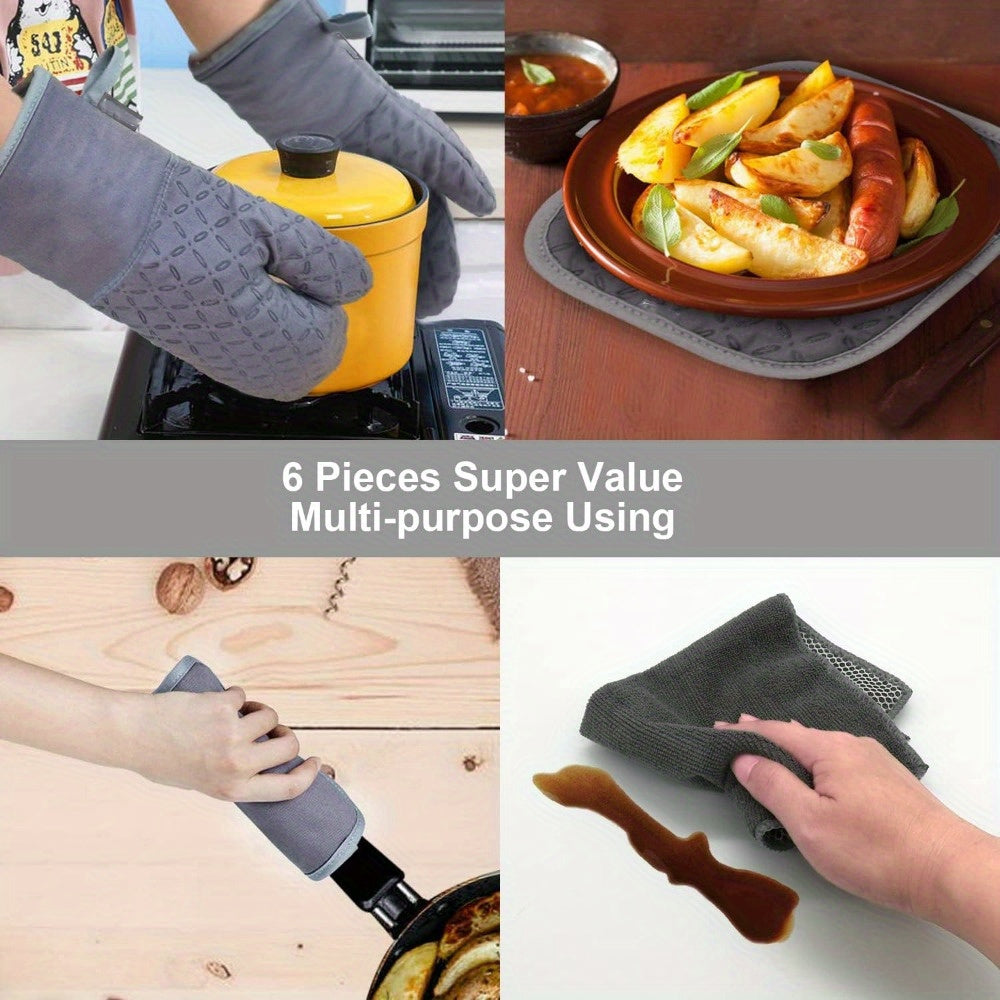 Silicone Oven Mitts and Pot Holder Set