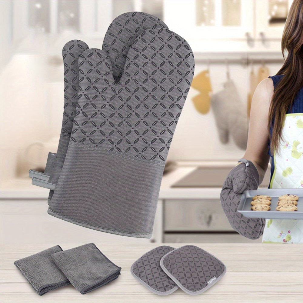 Silicone Oven Mitts and Pot Holder Set